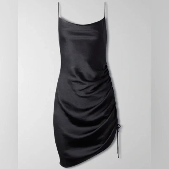 Aritzia Wilfred Sestina Ruched Satin Slip Dress Black Size XXS - Picture 1 of 6